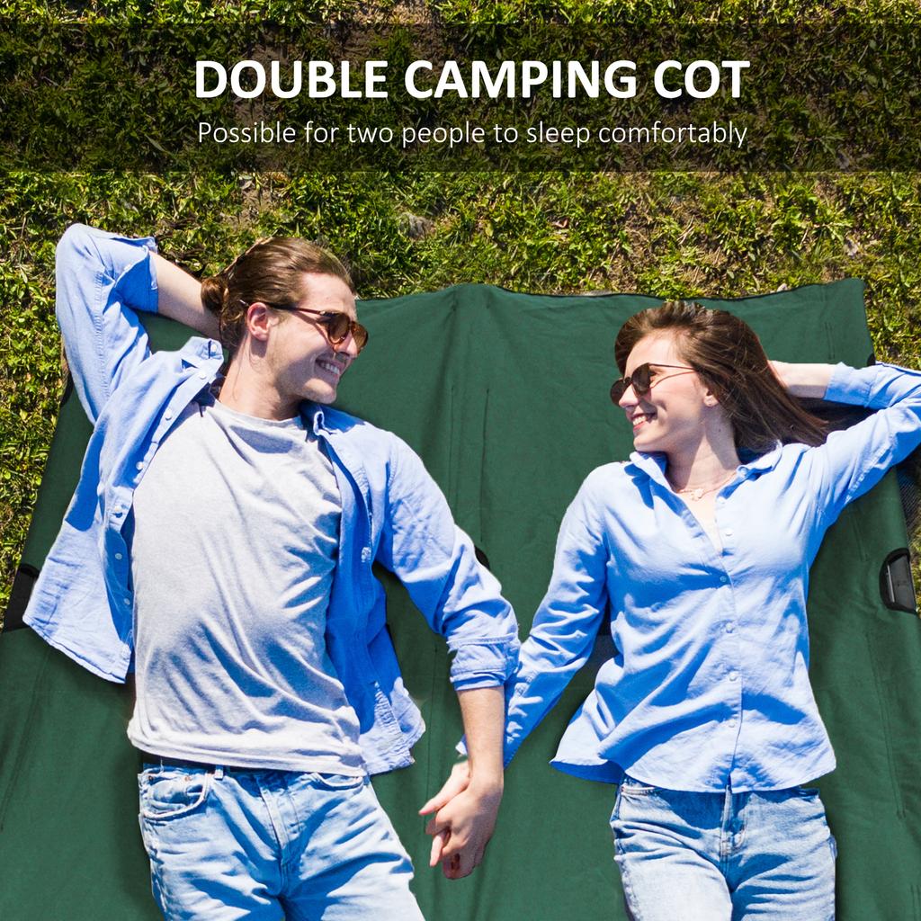 Double Camping Cot Bed With Bag Green