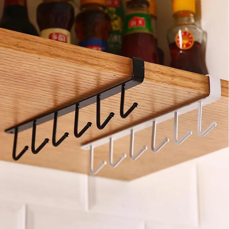 1 шт. 6 крючков для хранения, полка для шкафа, металлическая нижняя полка, вешалка для кружек, ванной комнаты, кухонного инструмента, органайзер, подвесная стойка, держатель