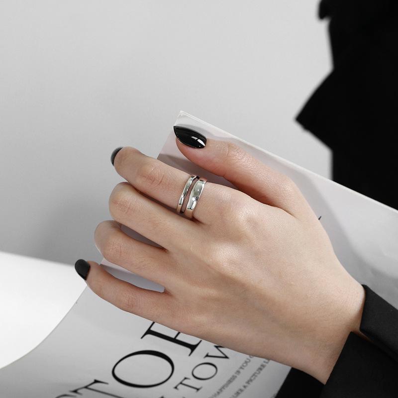 Женское кольцо из стерлингового серебра S925, ретро, тайский стиль, двойной слой, гладкое, потертое - Европейский и американский стиль.