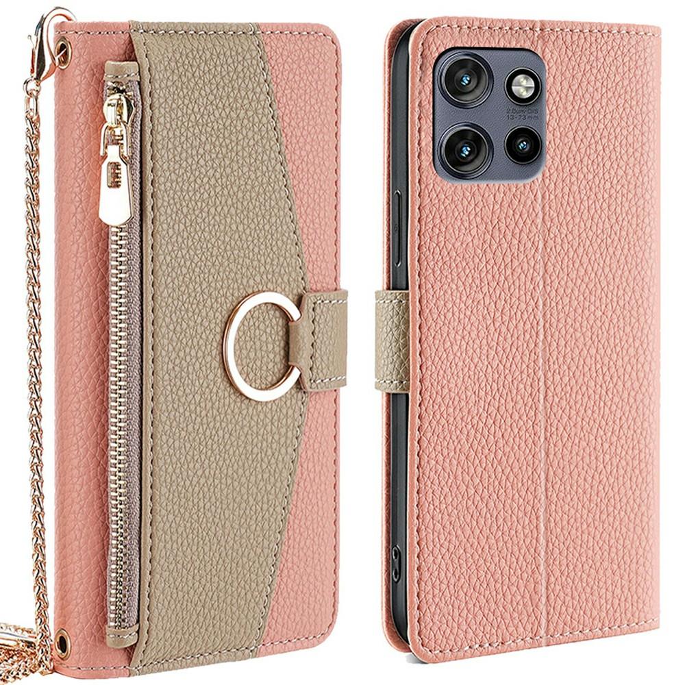 For Motorola Edge 50 Neo 5G Case Mirror Wallet Leather Phone Cover with Chain Shoulder Strap