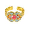 Flowering Color Medieval Enamel Open Ring Retro National Tide Pattern Personalized Heavy Industry Exquisite Niche Ring Woman