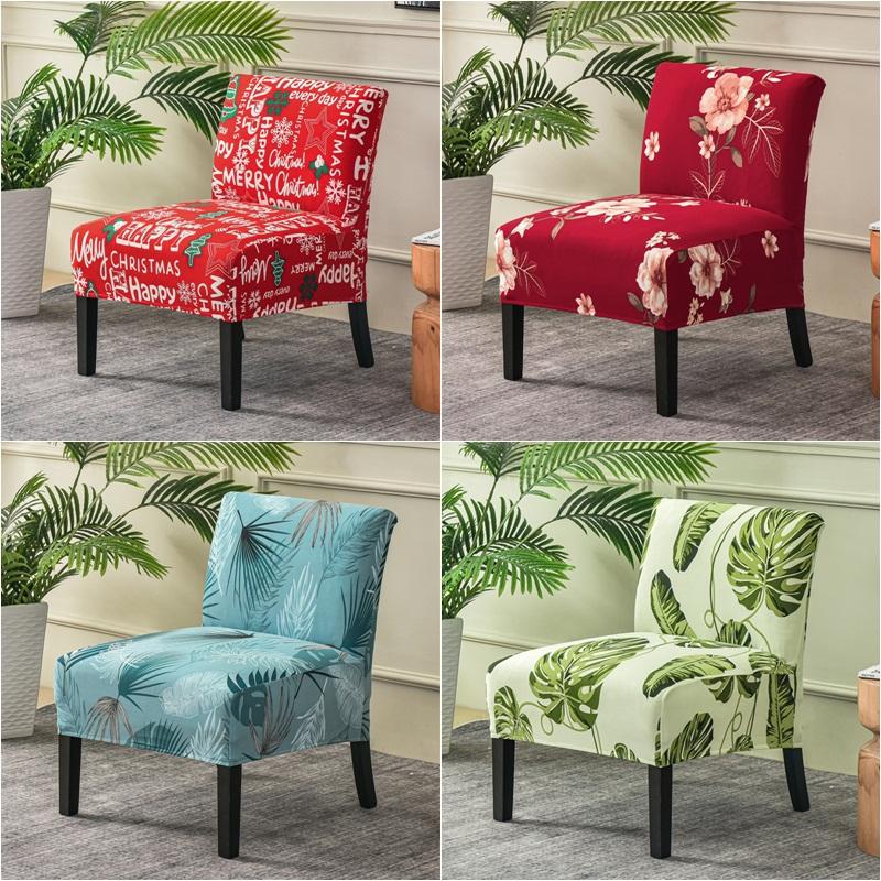 Christmas Print Accent Armless Chair Cover Single Sofa Stool Slipcover Nordic Stretch Chair Covers Elastic Couch Protector Cover