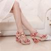 Bohemian Style Thick Heel Sandals High Heels Fish Mouth Women Sandals Platform Flowers Ribbon Beach Shoes Sandalias De Mujer
