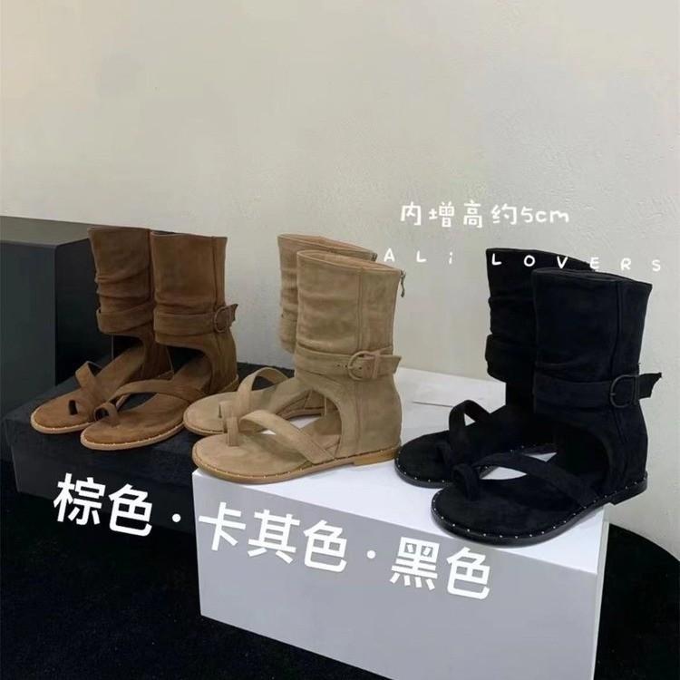 Support Customized Temperament Hollow Toe Herringbone Cool Boots Women's 2025 Summer Versatile Niche Sleeve Comfortable Sandals