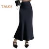 Women Fishtail Skirt High Waist Fishtail Hem Maxi Skirt Solid Color Retro Satin Texture Hip Wrapped Skirt