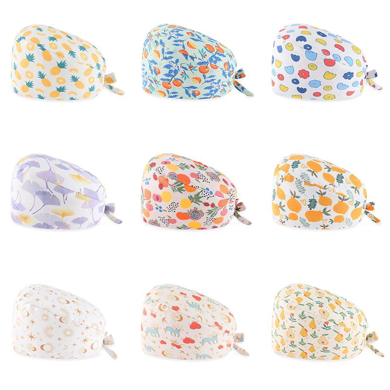 Унисекс Регулируемая завязка Хирургическая шапочка для операционной, хлопковая шапочка для медсестры с принтом, пылезащитная рабочая шапочка