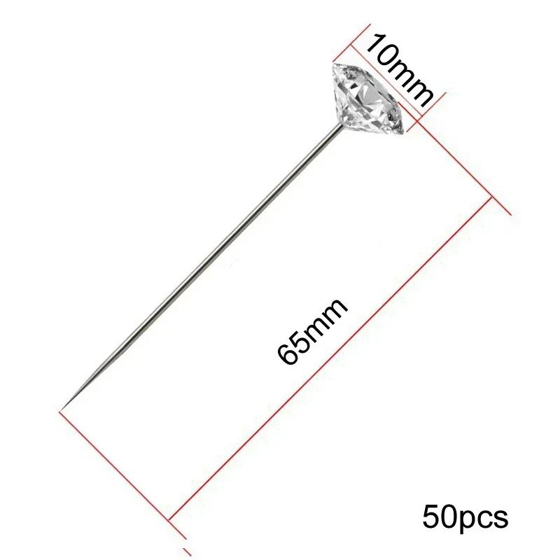 1 Коробка 50 шт. булавки из сплава, прозрачные булавки с бриллиантами, булавки для свадебного букета для рукоделия, швейные иглы, пластиковая коробка, швейные принадлежности