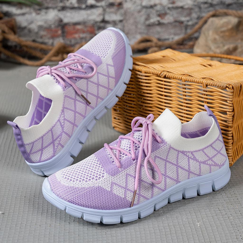 2025 New Plus Size Casual Shoes Women's Fashion Comfortable Fly Woven Flat Shoes Mesh Breathable Lightweight Wedge Sneaker