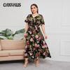 Summer Women's Dress Short Sleeve High Waist V-neck MIDI Dress Plus Size Temperament Printed Sexy Dress