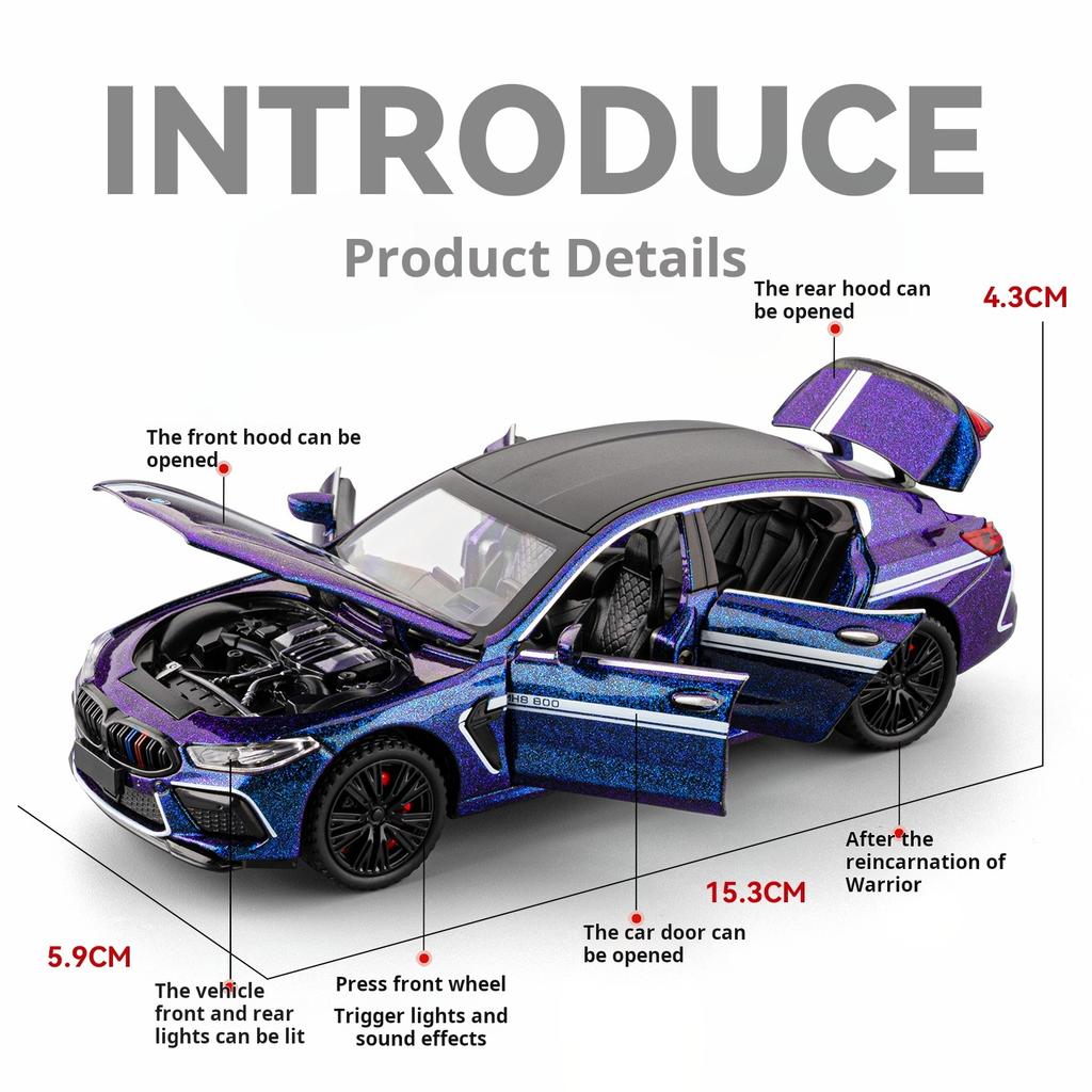 1:32 BMW M8 Exquisite Alloy Sport Car Model Simulation Racing Pull Back Toy Boys Super Car Collectible Decoration Boys Gifts