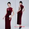 Red velvet long sleeveless embroidered cheongsam spring and summer new fashion improved new Chinese daily slim cheongsam