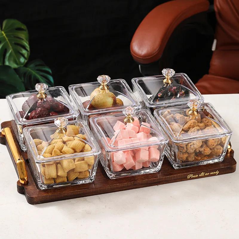 Бытовая тарелка для сухофруктов KTV Стеклянный поднос для фруктов Креативное панно для сухофруктов Коробка конфет Dim Sum Закуски, размещенные на тарелке