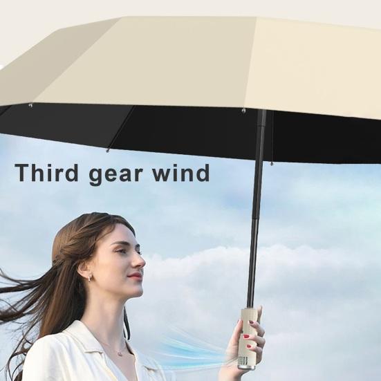 Sun Protection Fan Umbrella 3 Levels Adjustable Rechargeable UV Blocking Umbrella Portable Waterproof Windproof Multifunction Automatic Folding