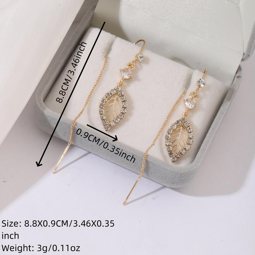 1Pair Luxuri Ous Cubic Zirconia Leafs Ear Line Long Hanging Drop Earrings for Women Piercing Threader Earing Ear Accessories Jewelry