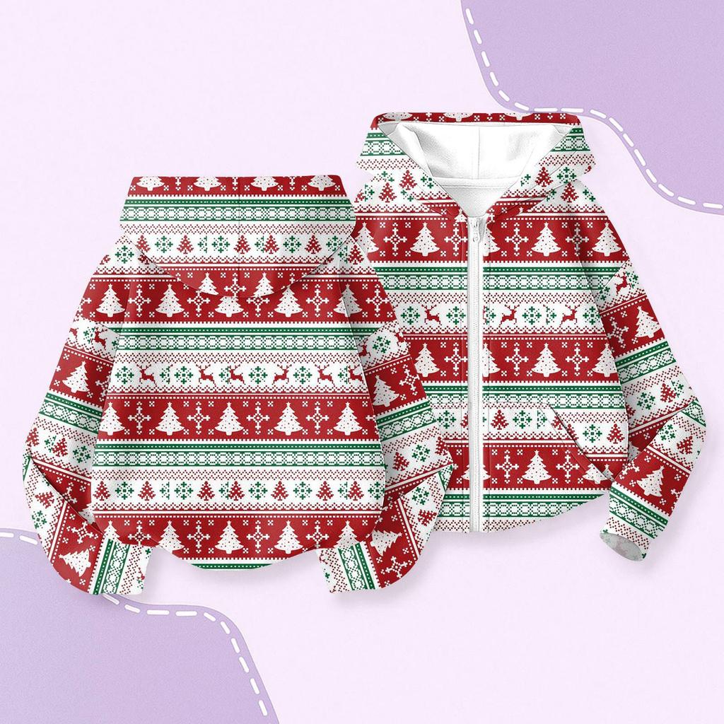 Детская мода Рождественская толстовка с капюшоном с длинными рукавами с принтом, куртка-худи для девочек