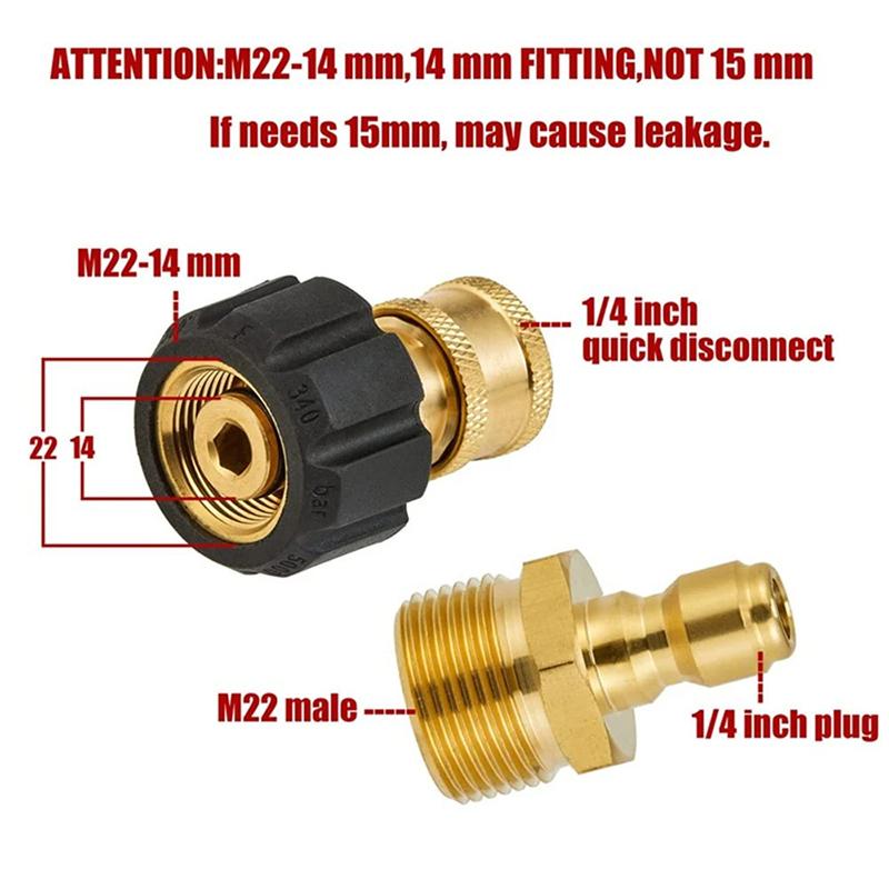 Поворотные фитинги M22 на 1/4" 3/8" для быстрого соединения для моек высокого давления, адаптер для подключения шланга к дождевателю, 5000 фунтов на квадратный дюйм