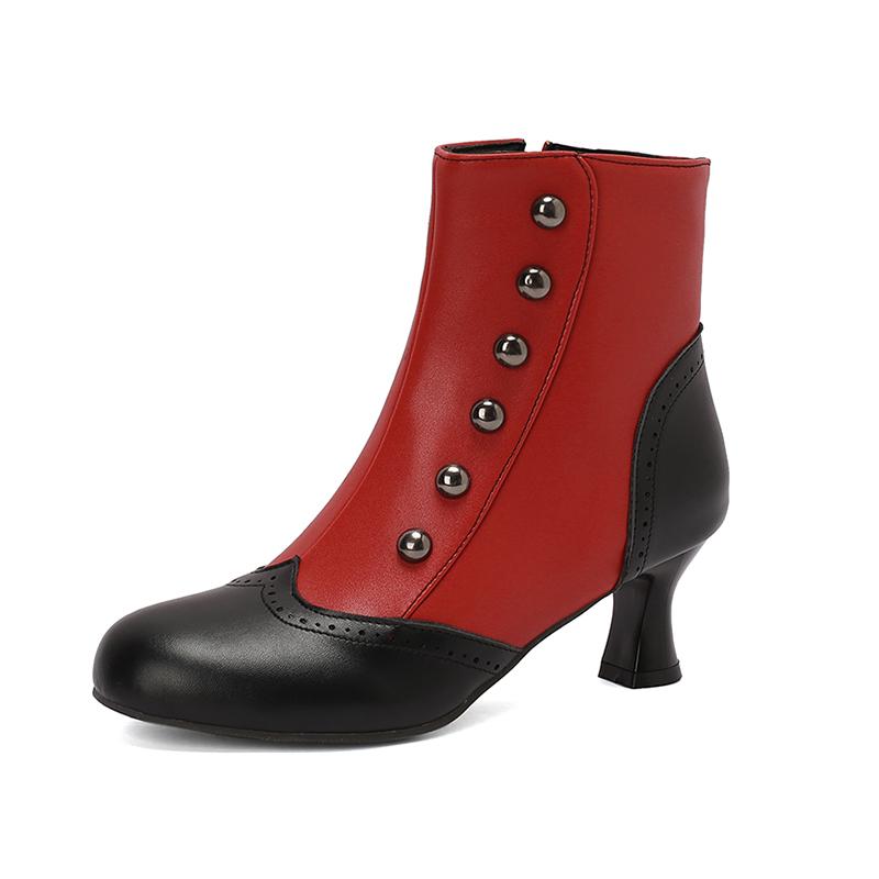 Women's High-heeled Short Boots Autumn and Winter New Retro Color-matching Large-size Short Boots