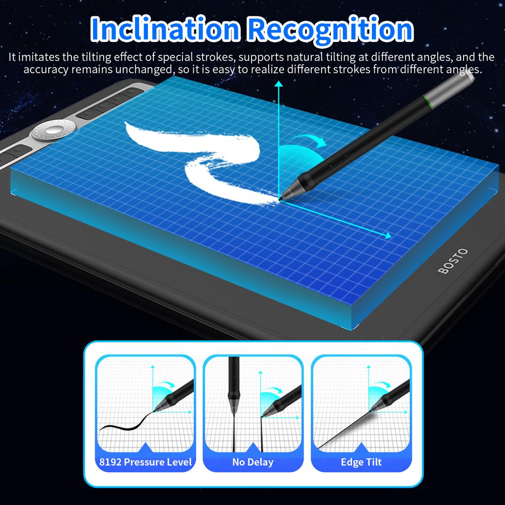 BOSTO T1060 10 x 6 дюймов Цифровой графический планшет для рисования с беспроводным стилусом 10 наконечников для пера 8192 уровня давления 8