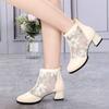 2024  Fashion Women High Heels Lace Flower Ankle Strap Hollow Out Sandals Round Toe Zip Pumps Zapatos De Mujer
