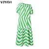 Женские летние платья большого размера с открытыми плечами и короткими рукавами в полоску с принтом