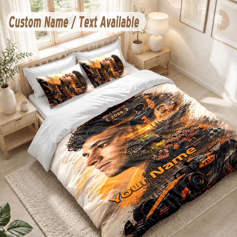 Custom Name Bedding Set 3 PiecesLando Norris Print Duvet Cover + 2 Pillowcases Soft Bed Decor