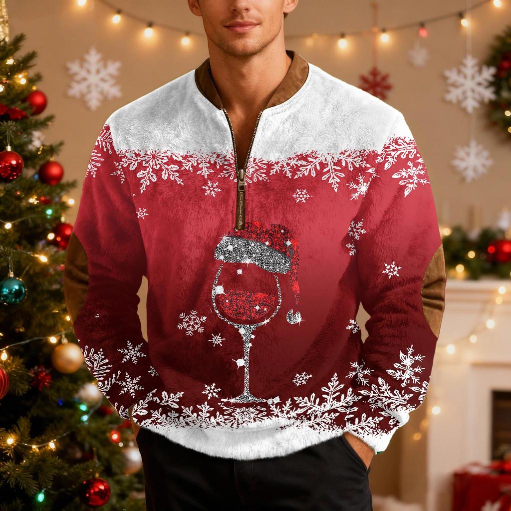 Мужские рождественские толстовки на молнии, рождественские пуловеры с воротником-стойкой