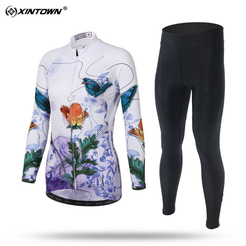 XINTOWN Womens Long Sleeve Cycling Jersey Set Breathable Biking Suit Road Riding