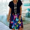 Summer Fashion V-neck Dress Ladies Short Sleeve Bulb Butterfly Printed Dress Loose Casual Dress for Women