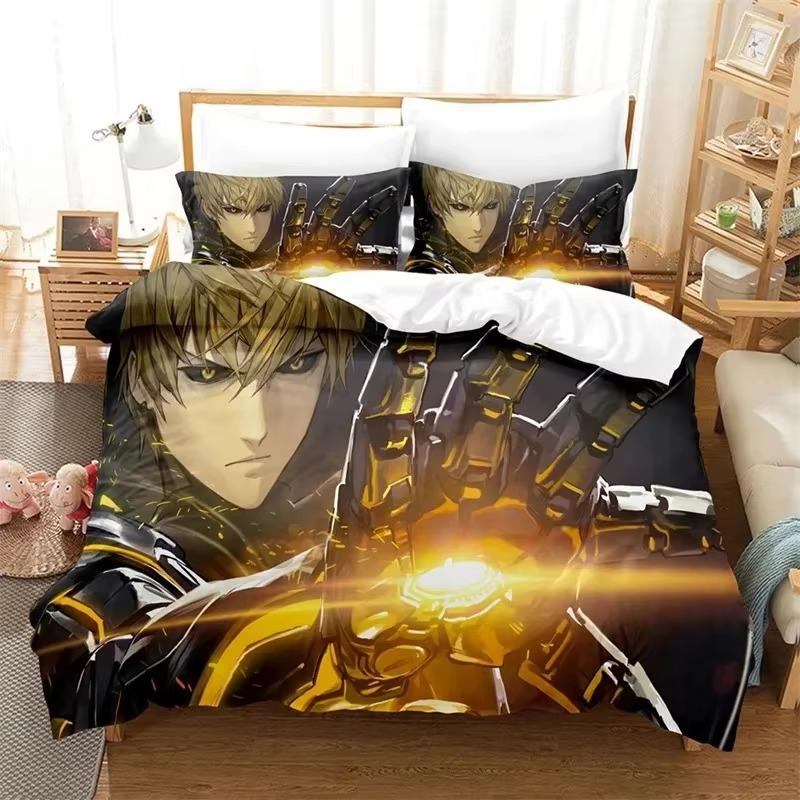Аниме One-Punch Man Сайтама Комплект постельного бельяПододеяльник Одеяло Комплект для кровати Покрывало НаволочкаРазмер King Queen Twin Мальчики Девочки