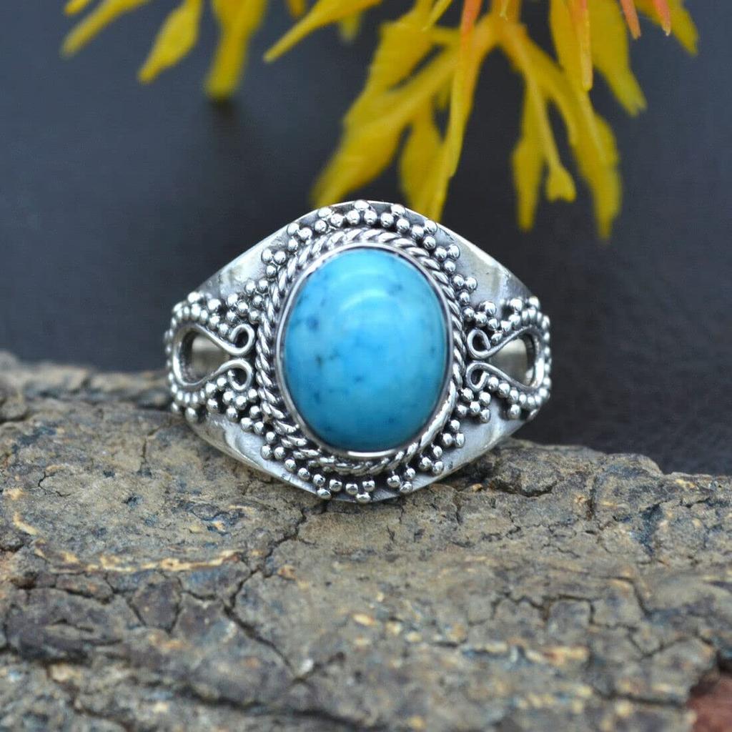 Серебряное кольцо 925, Кольцо Ларимар, Твердое кольцо, Кольцо Ларимар, Кольцо ручной работы, Заявление, Кольцо Бохо, Юбилейное кольцо