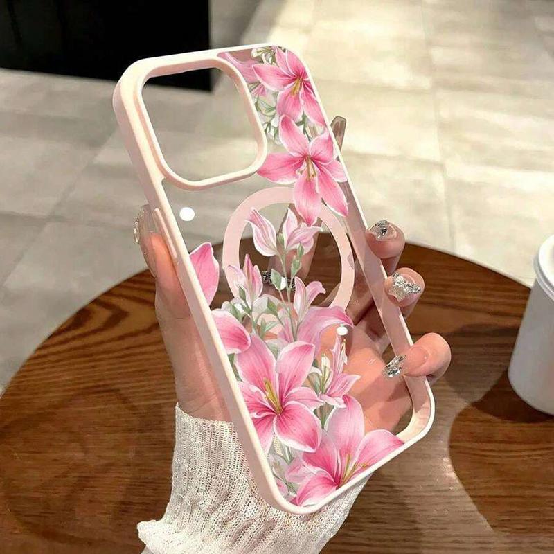 Прозрачный чехол для телефона с рисунком розовых лилий, магнитный, для Samsung Galaxy S26 Ultra S26 S25 S24 S23 Plus FE, противоударный чехол S26