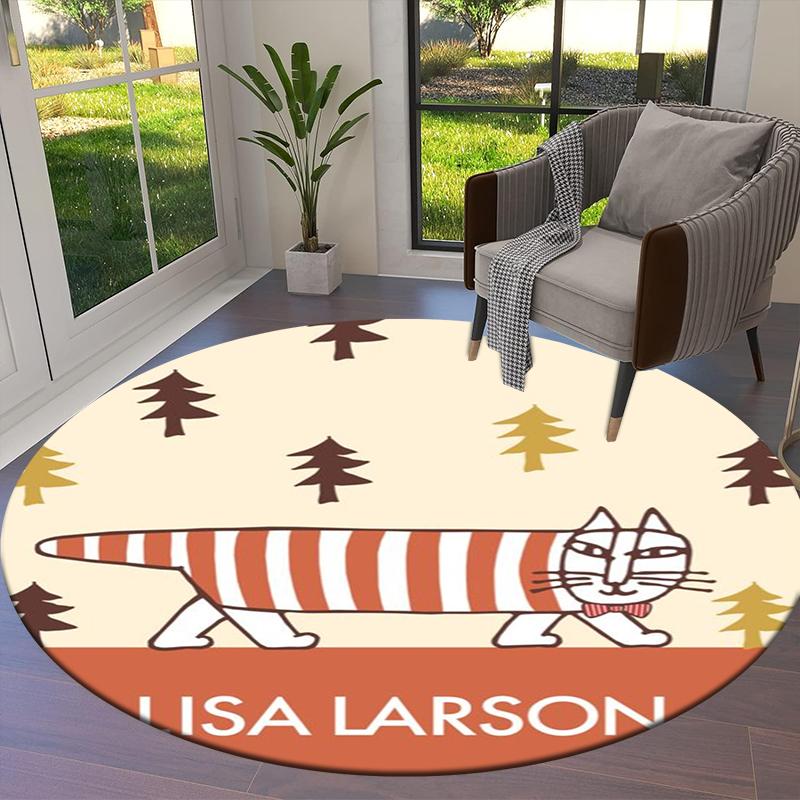 Lisa Larson Cute Round Area Rug,Carpet Rug for Living Room Bedroom Sofa Playroom Decor,Non-slip Floor Mat Q0022