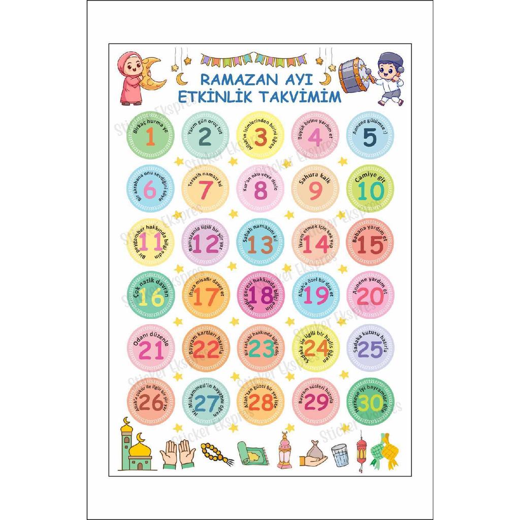 Ramadan Activity Calendar Fasting Chart Wall Door Glass Sticker Set For Kids