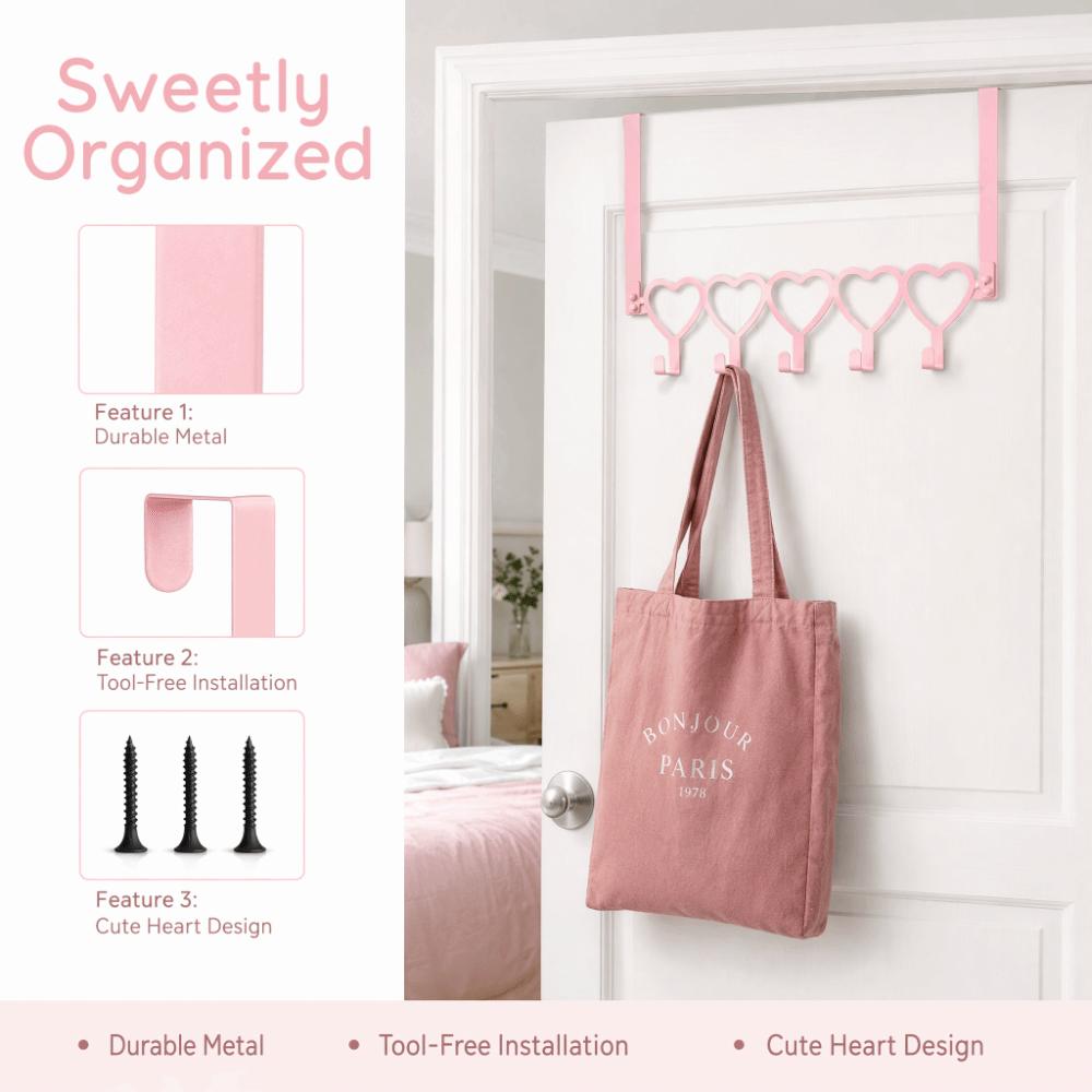 Heart-Shaped Over The Door Hooks Detachable Hooks Hanger Door Holder Organizer Bedroom