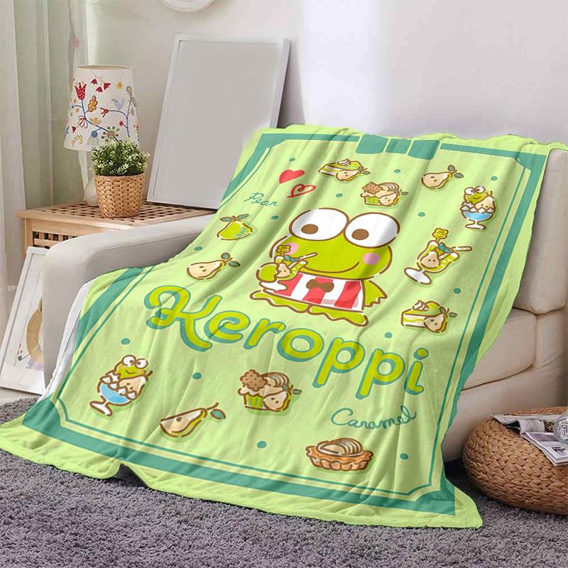 1pc Keroppi's Sweet Adventure Blanket, Soft and Warm Home Decorative Throw Blanket for All Seasons, Living Room, Travel, Camping, Car Blankets, Beach,