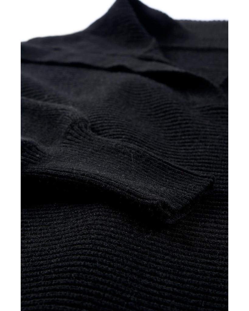 Azura Exchange Black Ribbed Knit Lapel Neck Curvy Sweater
