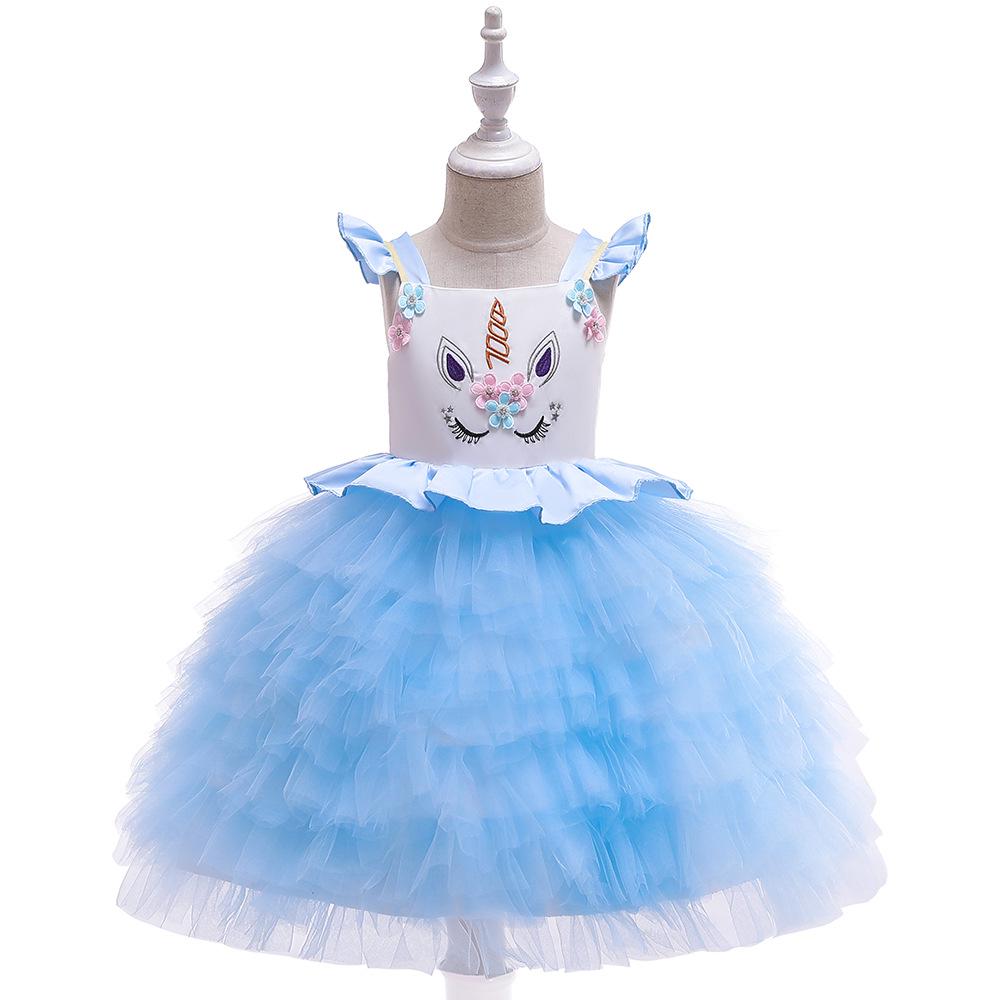 "2023 Christmas Unicorn Princess Dress for Girls, Mesh Rainbow Cotton, Ages 4-12"