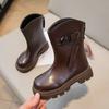Spring Autumn Kids Boots for Girl Solid Color PU Princess Catwalk Boots Fashion Versatile Causal Children Simple Leather Boots