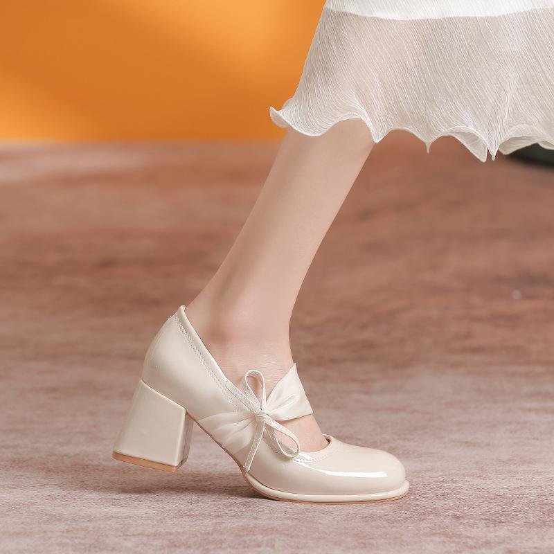 Туфли Мэри Джейн женские весенние темпераментные на высоком каблуке женские с круглым носком на толстом каблуке одинарные туфли женские рост и стройность