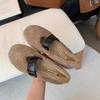 Fashion New Women Ballet Laofer Flat Shoes Fashion Shallow Slip On Ladies Fur Mary Jane Shoes Soft Outdoor Granny Shoes Zapatos Mujer