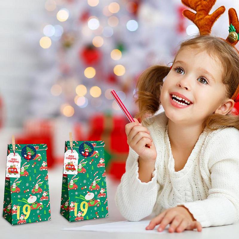 Рождественские упаковочные пакеты для подарков, рождественские украшения, крафт-бумага, 24 шт., рождественские упаковочные пакеты, подарочные пакеты для вечеринок