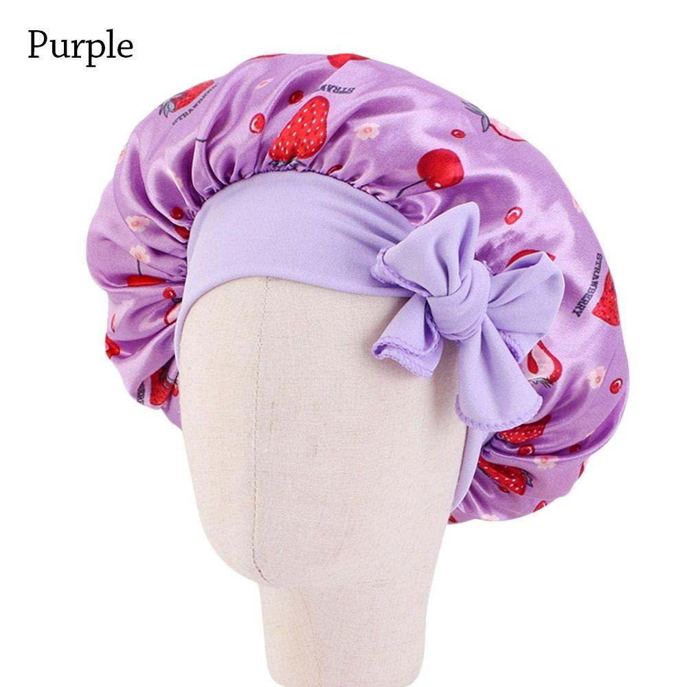 Child Silk Flower Printed Hair Beanie Satin Bonnet Sleep Hat Shower Cap