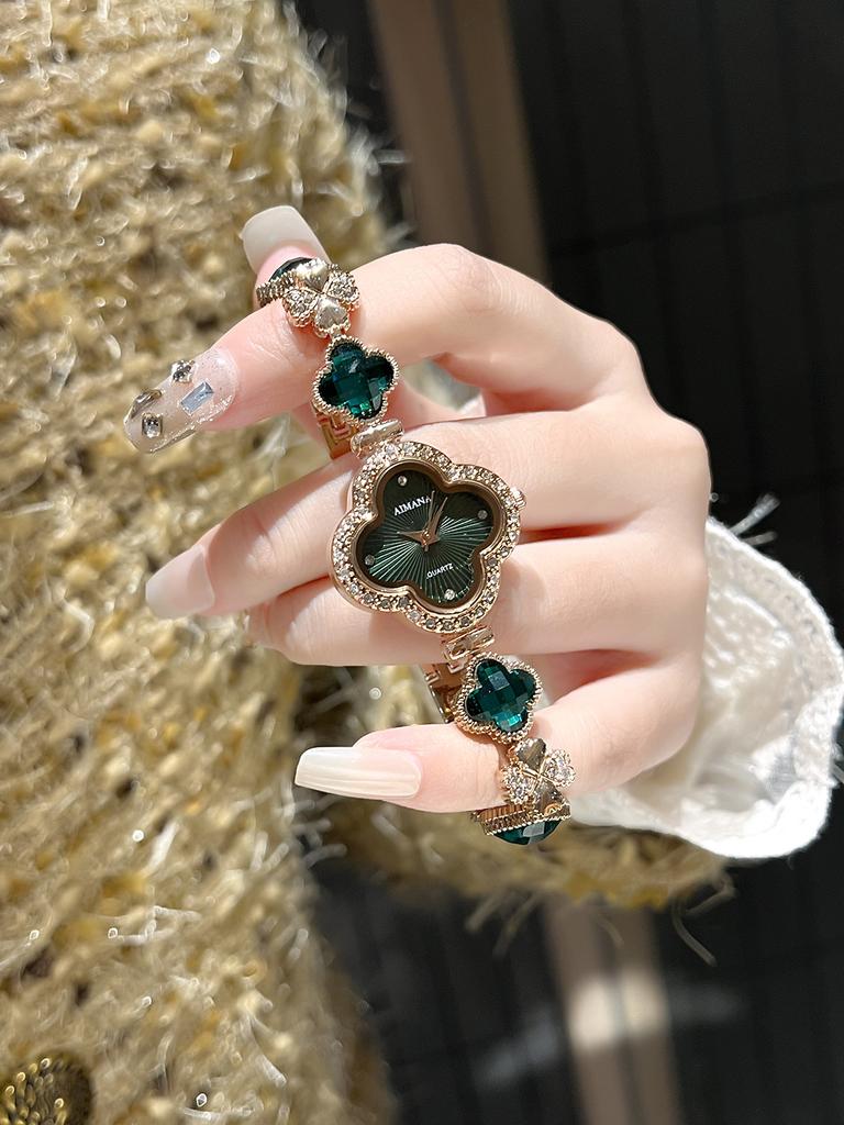 Винтажный браслет-клевер премиум класса, кристальные женские водонепроницаемые кварцевые часы