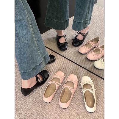 Стиль феи бант неглубокий рот Мэри Джейн 2025 новый темперамент универсальная юбка на плоской подошве маленькие кожаные туфли