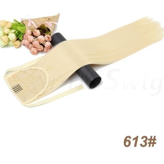 55CM Long Silky Straight Synthetic Drawstring Ponytail Clip In Extension
