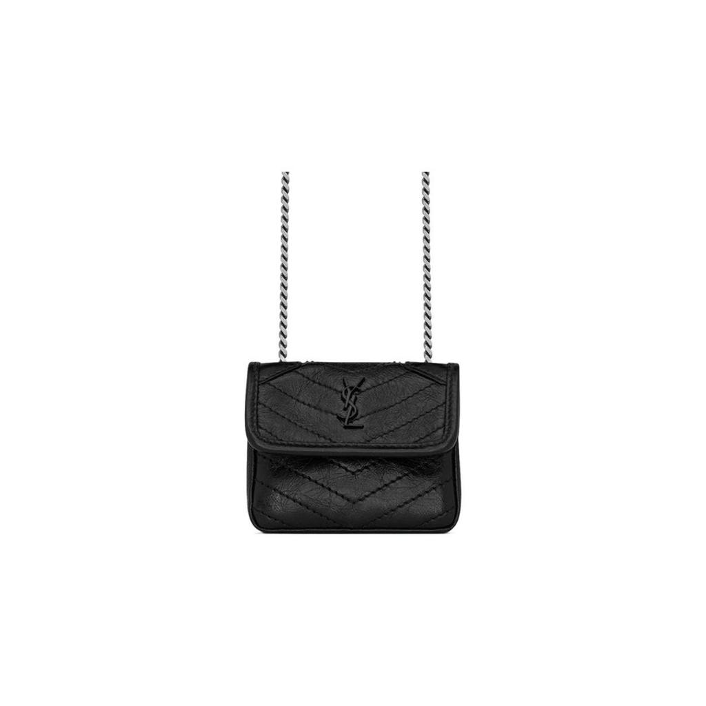 Saint Laurent YSL Серия Niki Черная Метка Логотип Цепочка Плиссированная Кожаная Наплечная Сумка-Кроссбоди Сумка для Наушников Женские сумки 710844-0EN04-1000