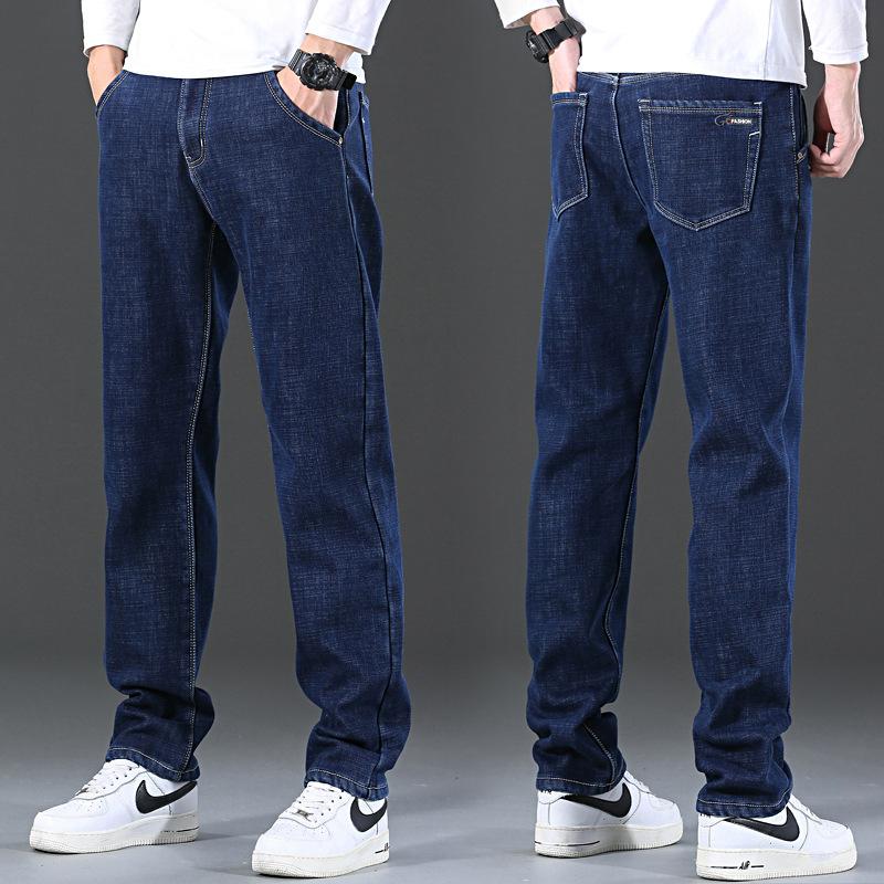 Мужские утепленные прямые брюки свободного кроя из флиса с добавлением эластана, средняя посадка. Осенне-зимняя мужская одежда. Легкая роскошь, теплые длинные брюки.