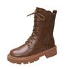 High Quality Ladies Brown Short Boots 2024 British Lace Up Women's Boots Autumn Winter New Non-slip Platform Motorcycle Boots
