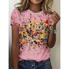 Summer Round Neck 3D Colorful Canvas  Printed Top Fashionable Casual Short Sleeved Women's T-shirts