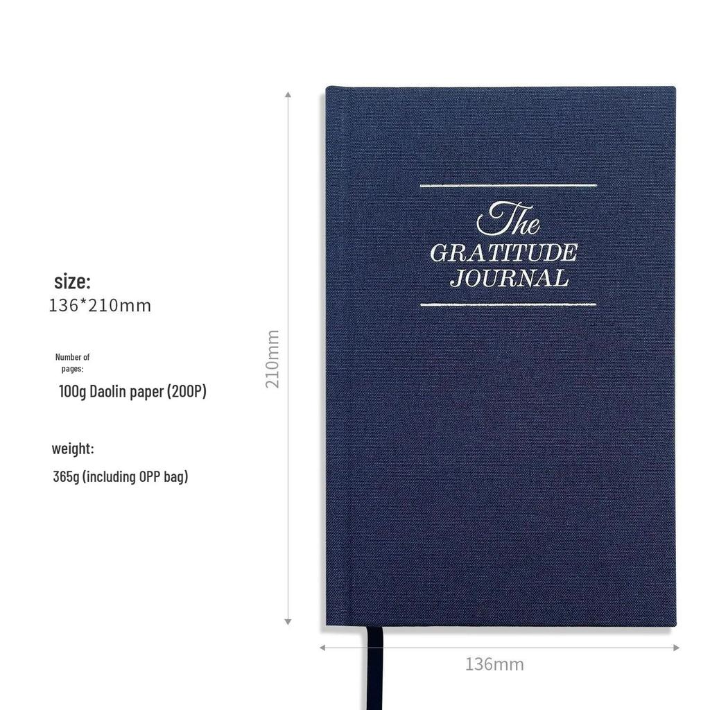 Gold Stamped Linen Gratitude Journal - English Version, Compact 5-Minute Diary
